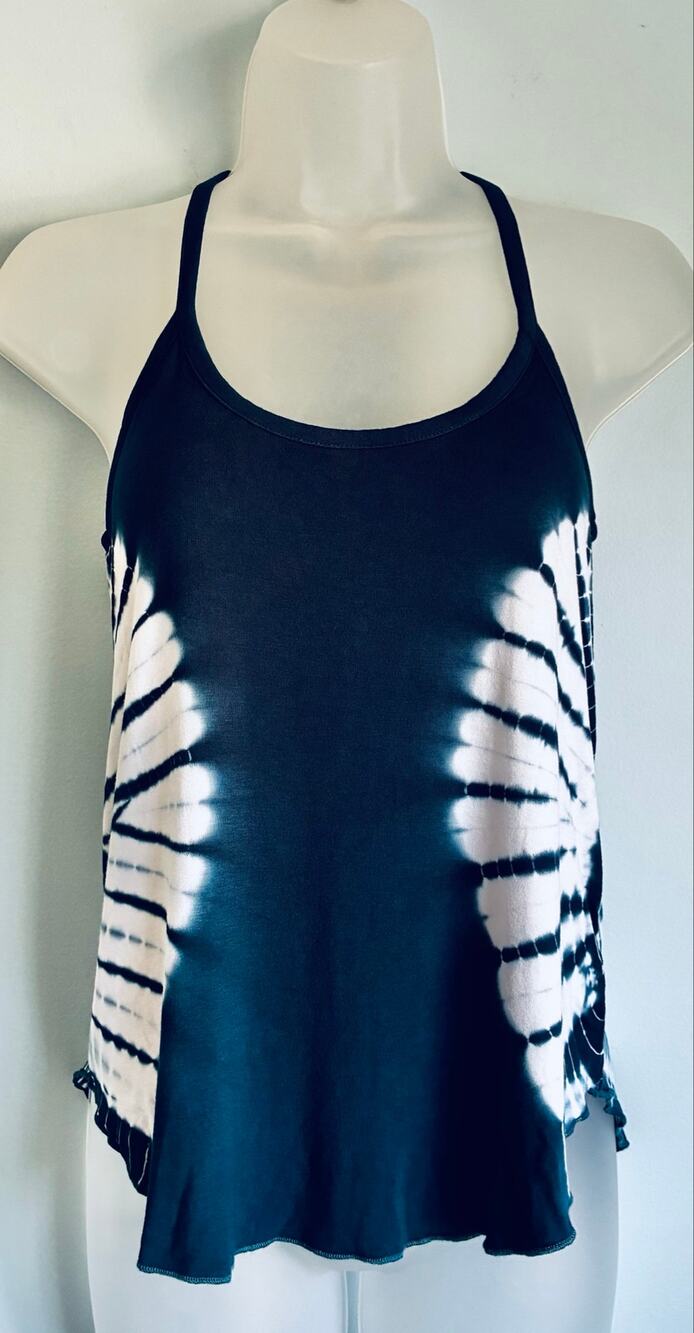 Chaser Tie Dye Tank Top Blue White Ruffle Back XS Summer Soft